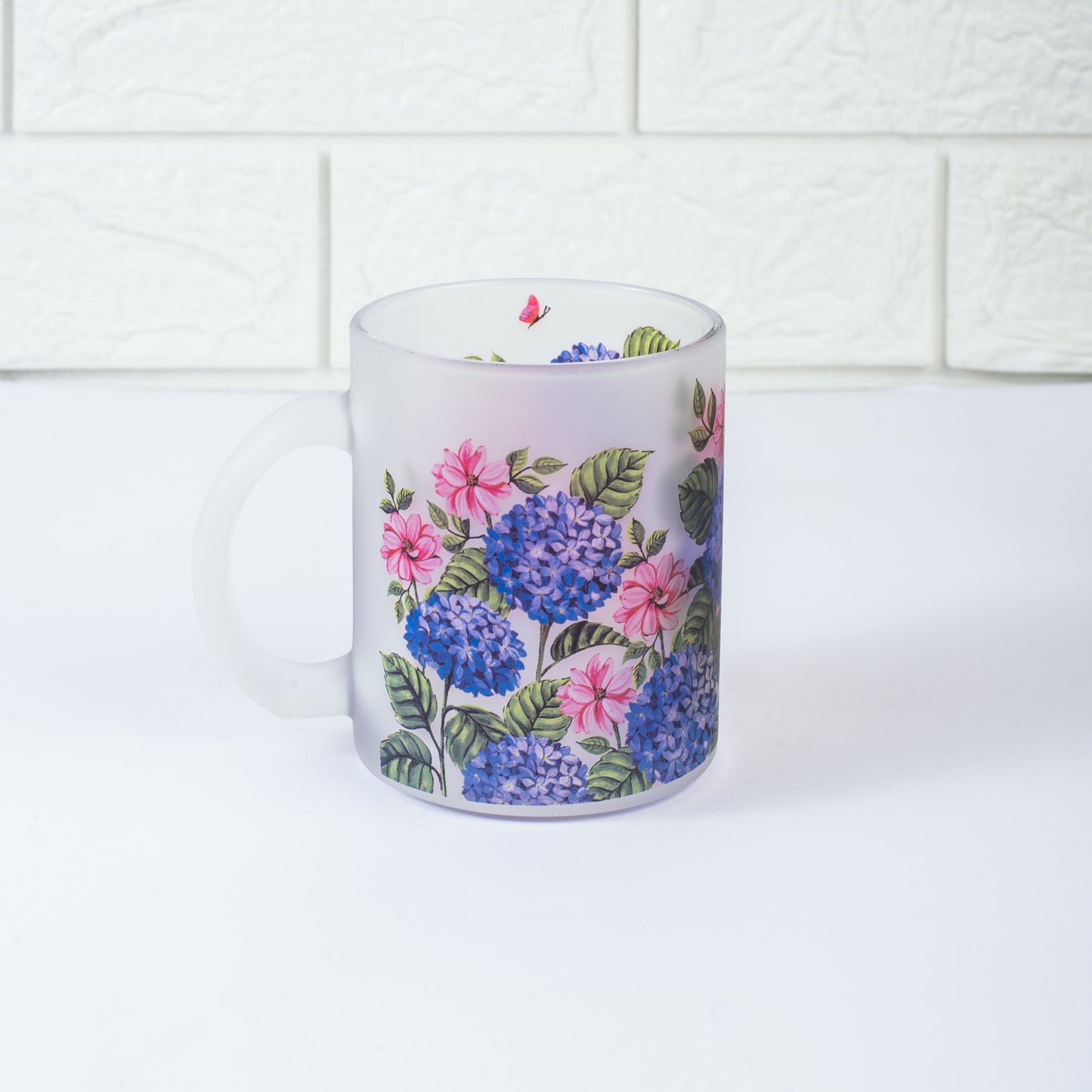 Hydrangea Frosted Glass Mug