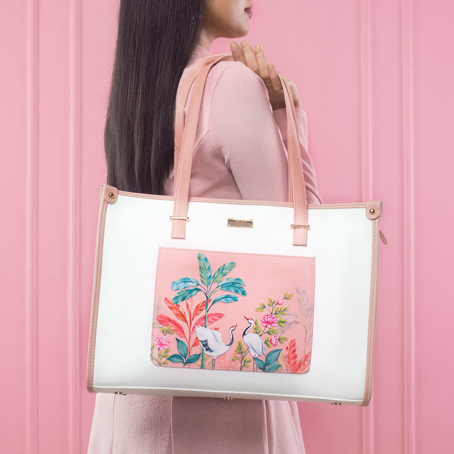 Peachy Crane Paradise Box Tote bag