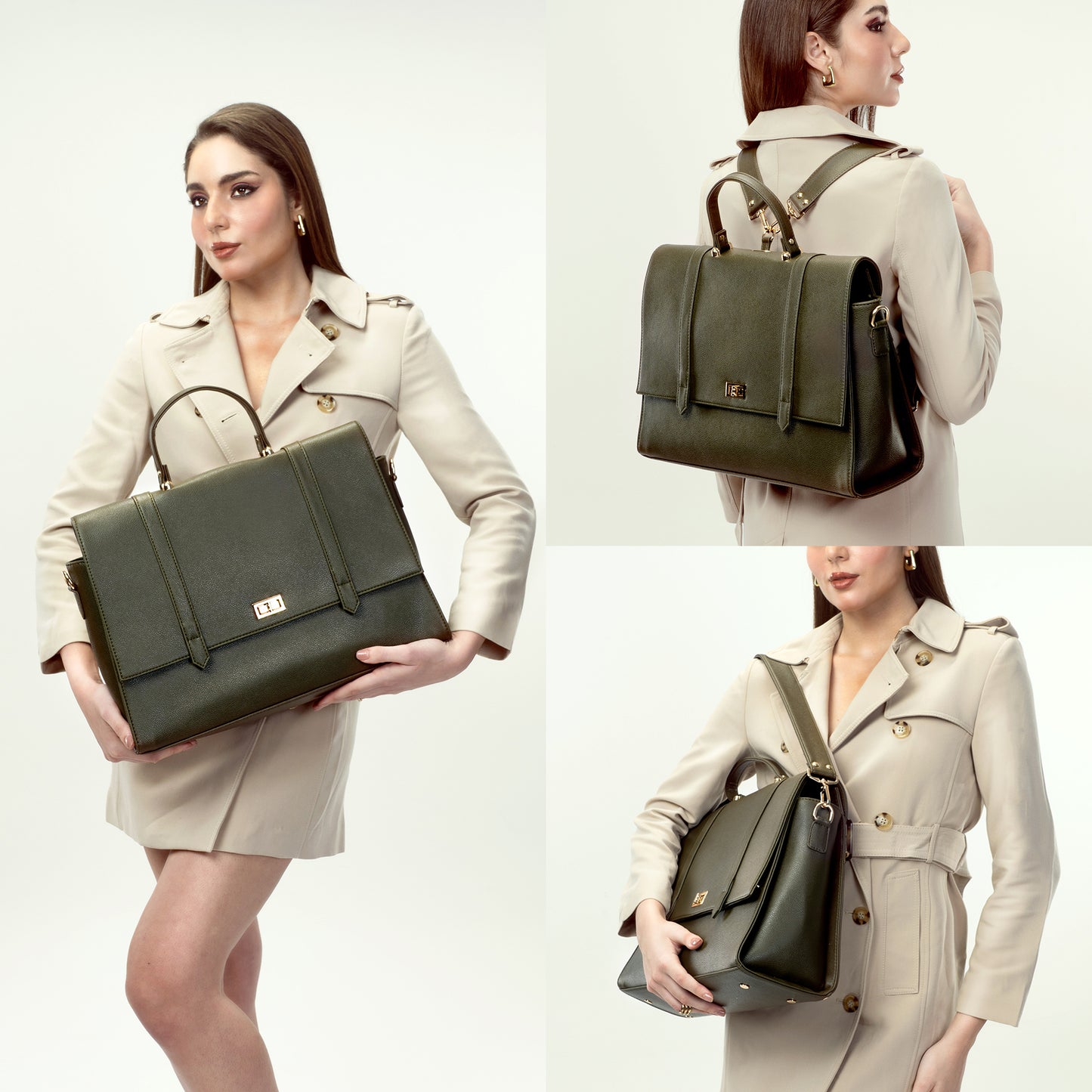 The Convertible Work Bag: Handbag, Backpack & Shoulder Tote - Olive Opulence