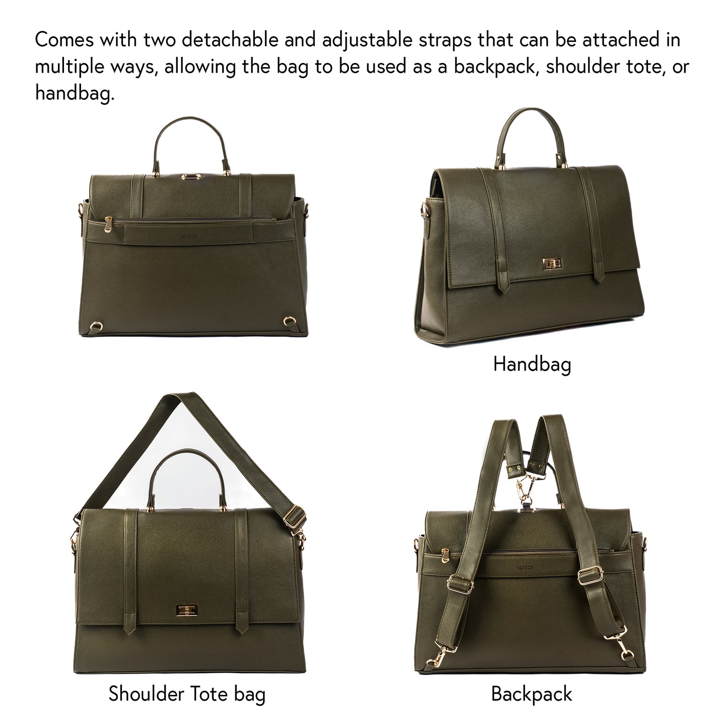 The Convertible Work Bag: Handbag, Backpack & Shoulder Tote - Olive Opulence