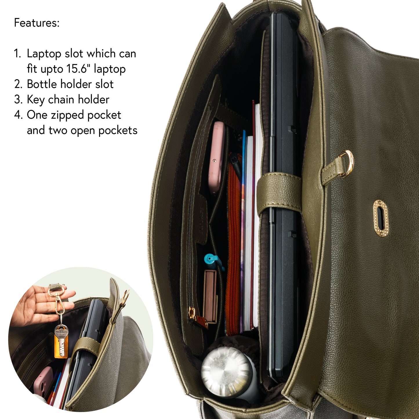 The Convertible Work Bag: Handbag, Backpack & Shoulder Tote - Olive Opulence