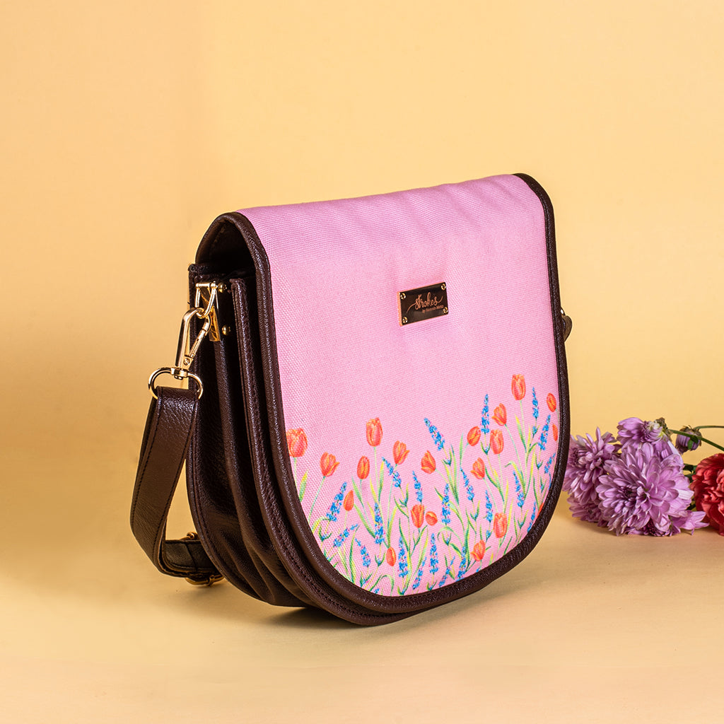 Tulips and Lavender Flap Sling Bag - Pink