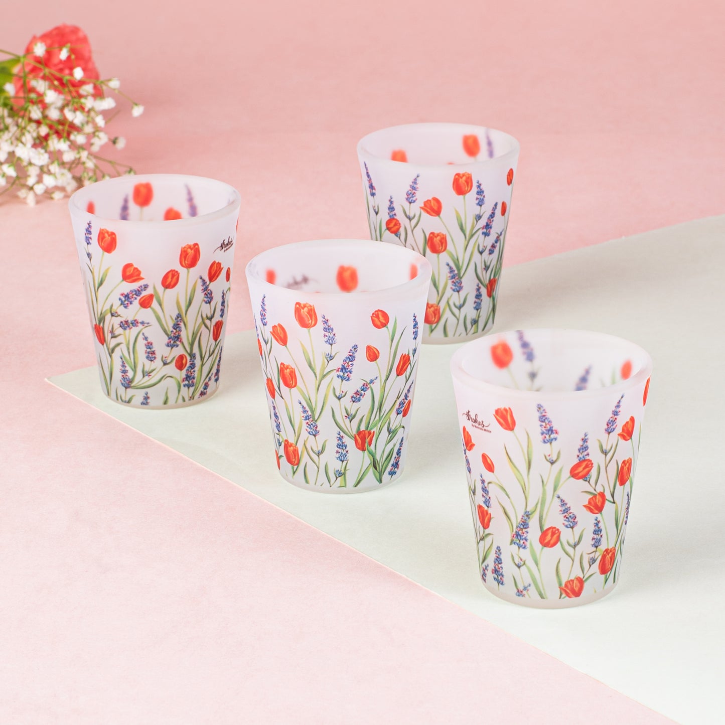 Tulip and Lavender Frosted Shot Glasses - Set of 4