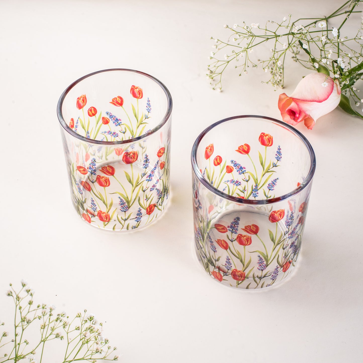 Tulips and Lavender Beverage Glasses (Set of 2 and 4)