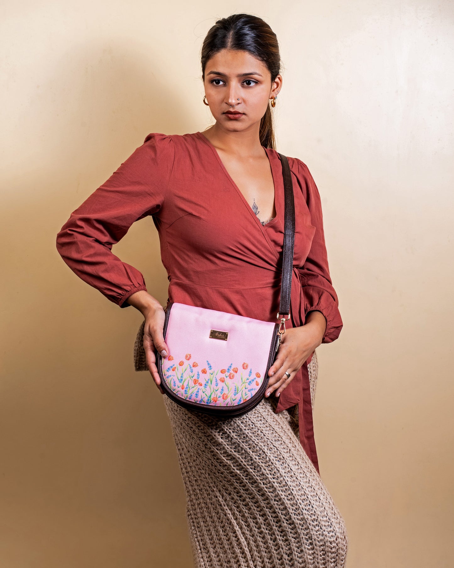 Tulips and Lavender Flap Sling Bag - Pink