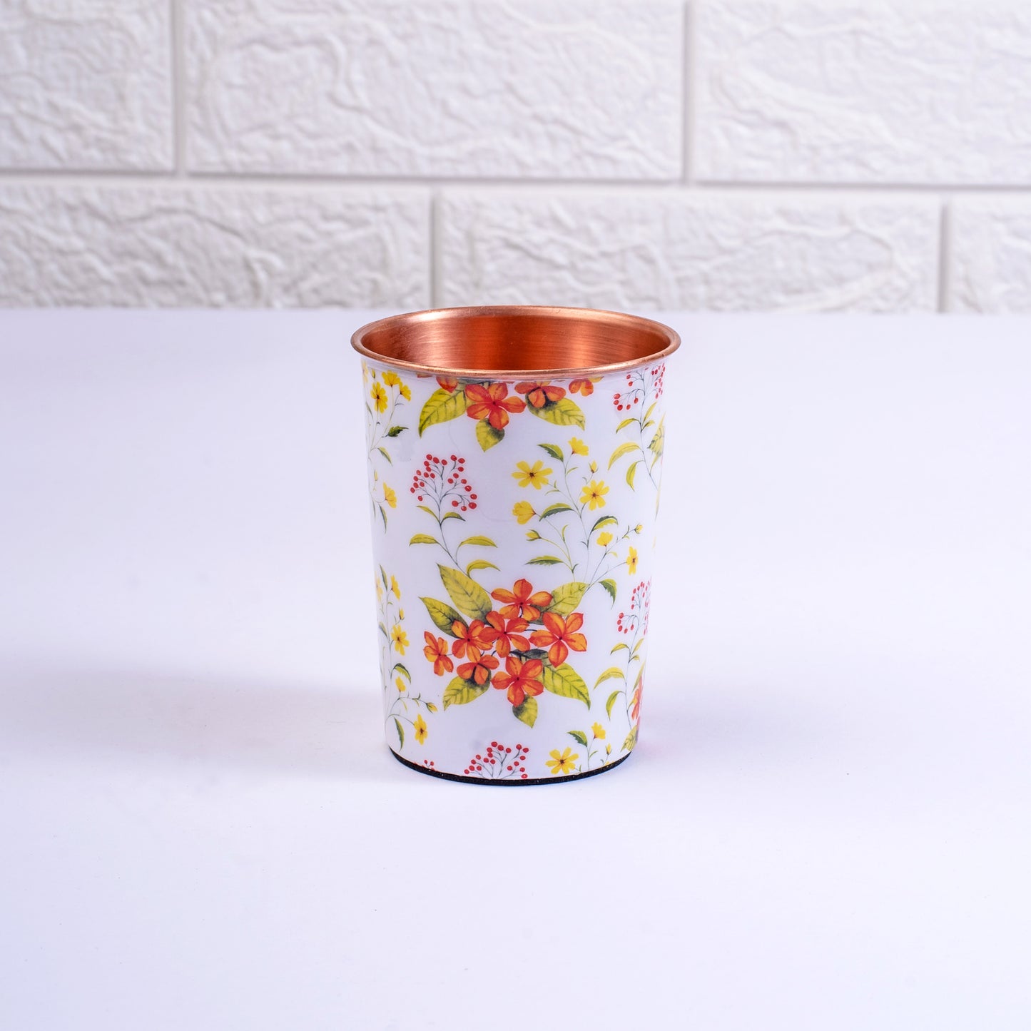 Yellow and Orange Floral Copper Tumblers - Set of 2