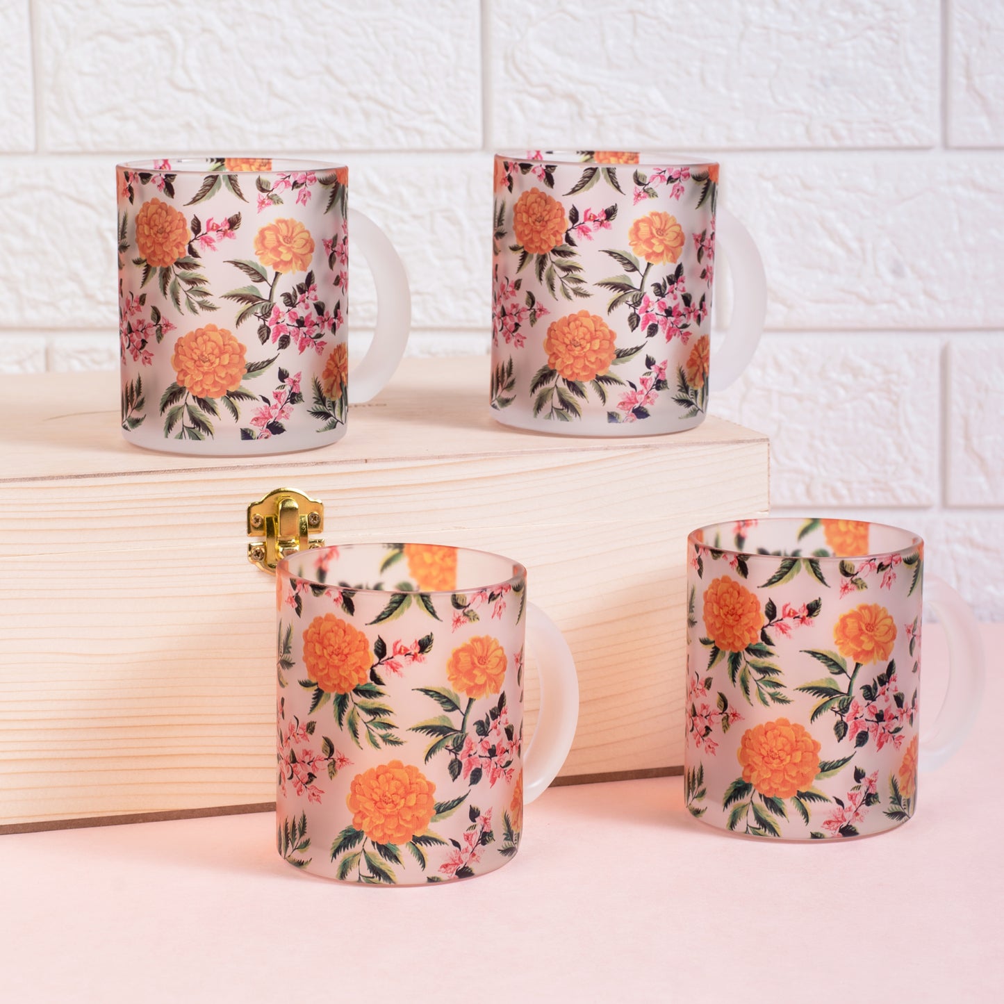 Marigold Frosted Glass Mug - Gift Set