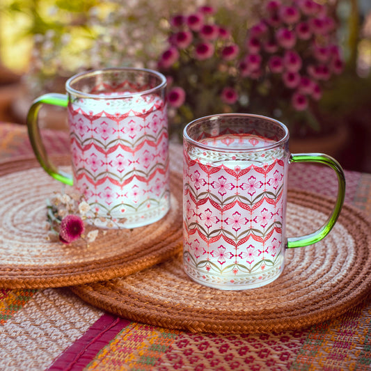 Floral Trellis Clear mugs - Set of 4
