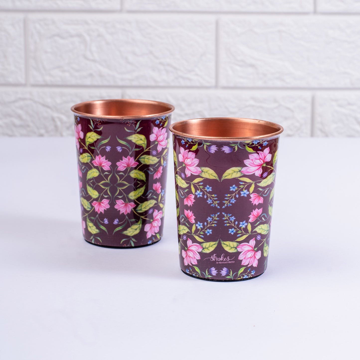 Summer Florescence Maroon Copper Bottle and Tumblers - Gift Set