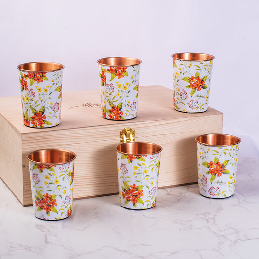 Yellow and Orange Floral Copper Tumblers - Gift Set