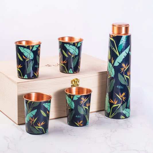 Birds of Paradise Copper Bottle and Tumblers - Gift Set