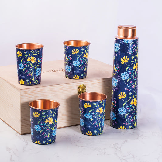 Vintage Blooms Copper Bottle and Tumblers - Gift Set