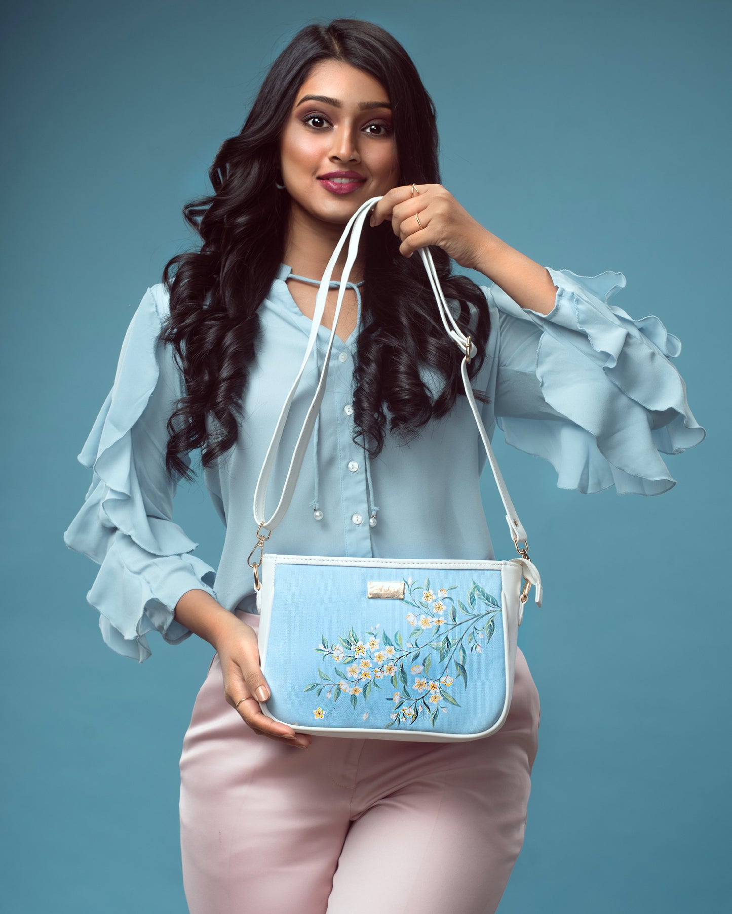 Periwinkle Blue and White Sling bag