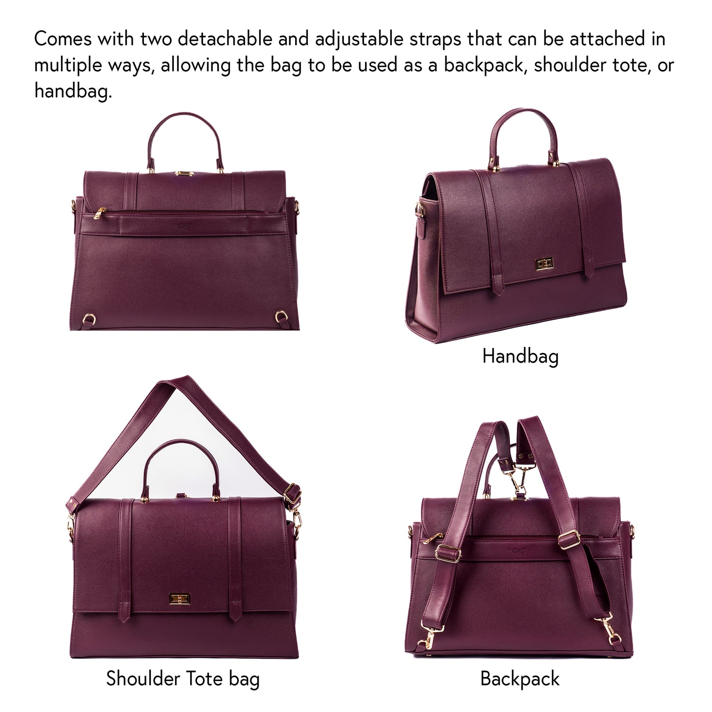The Convertible Work Bag: Handbag, Backpack & Shoulder Tote - Burgundy Belle