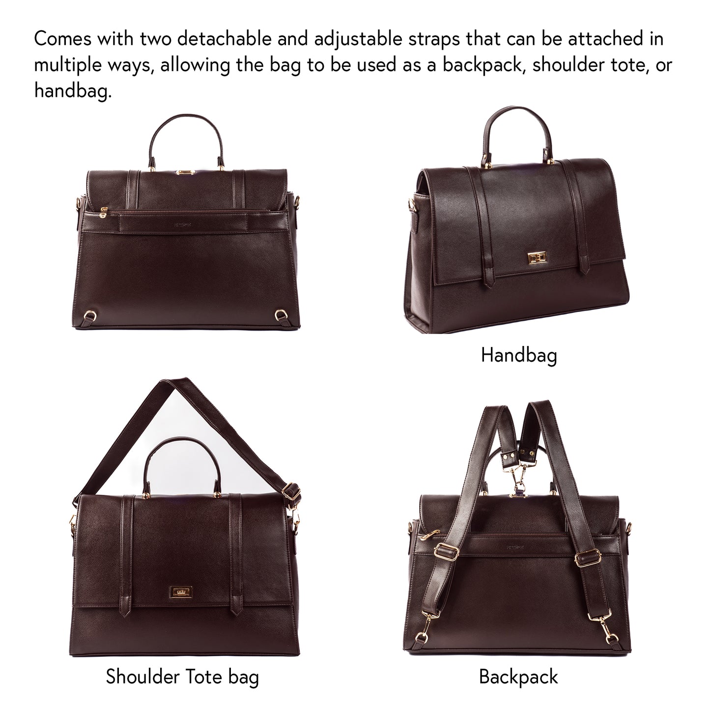 The Convertible Work Bag: Handbag, Backpack & Shoulder Tote - Mahogany Mystique