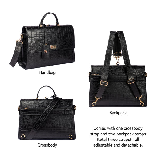 The Compact Convertible Work Bag for 14" laptops: Charcoal Chic (3 in 1 - Backpack, Crossbody/Tote & Handbag)