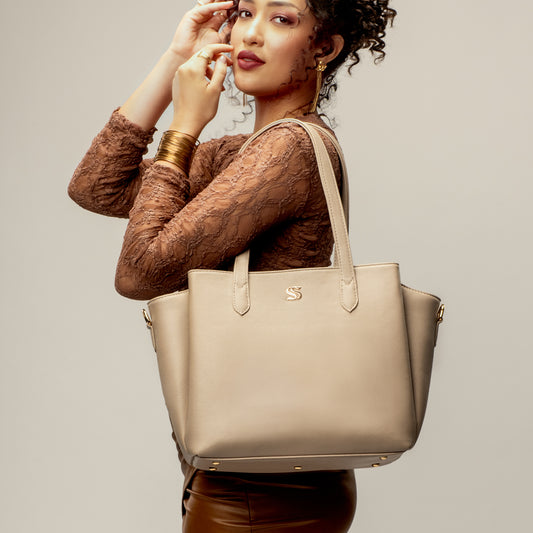 Almond Crème Cresta Tote bag for 16" laptop