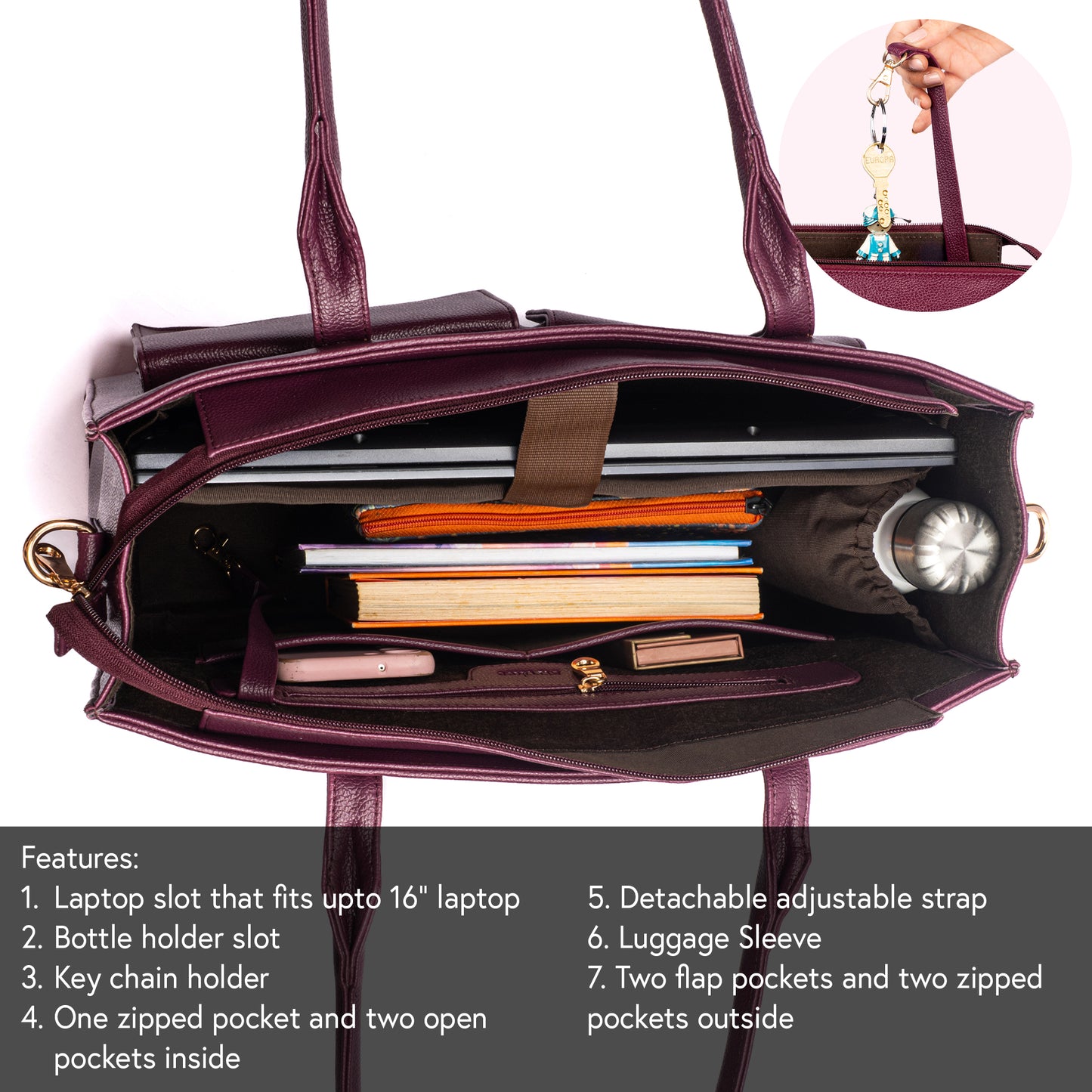 Burgundy Belle Maison Élan Tote bag for 16" laptop