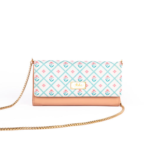 Coral Blossom Clutch Wallet cum Sling