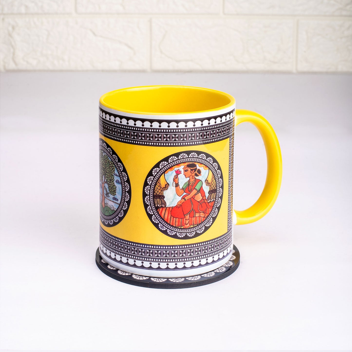 Paripatra Pattachitra Mug with Coaster - Yellow