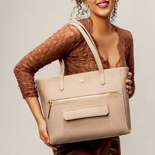 Almond Crème Aurea Tote bag for 16" laptop