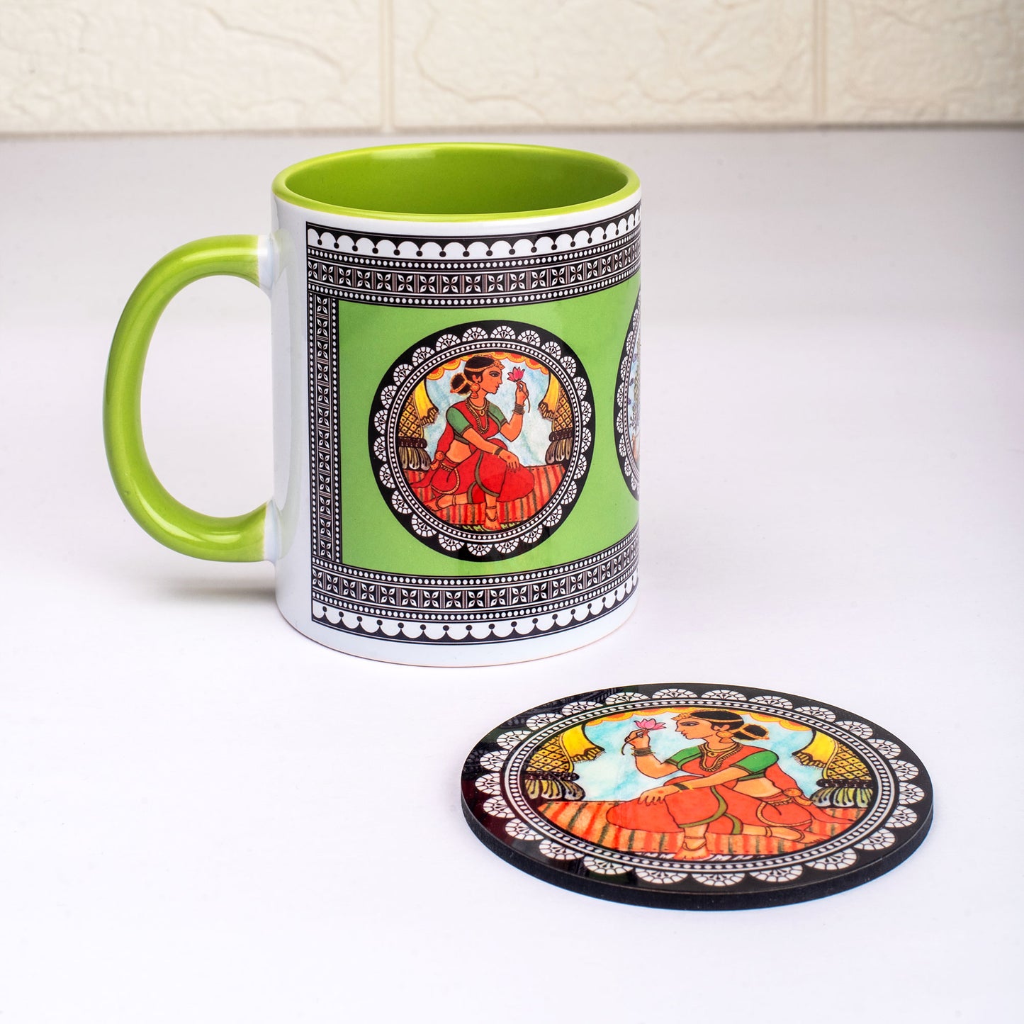 Paripatra Pattachitra Mug with Coaster - Green