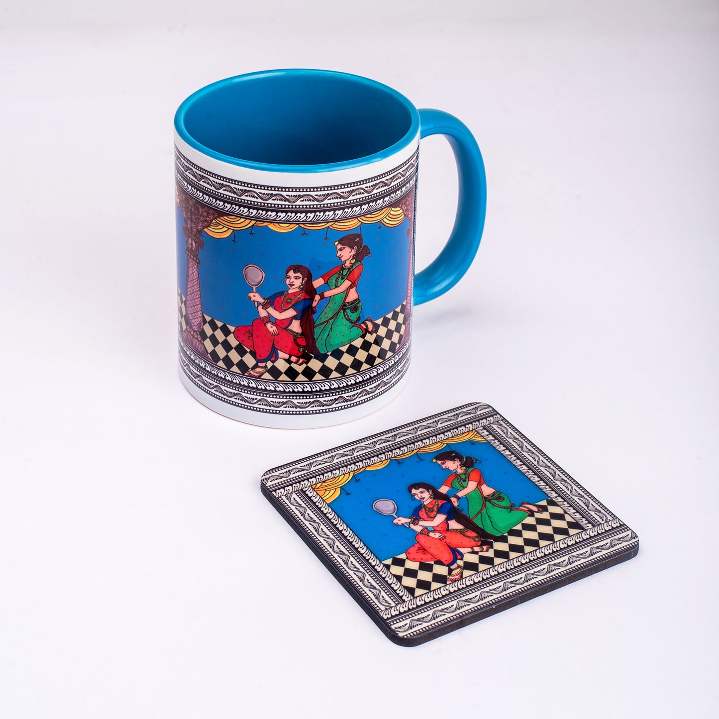 Shringaar Pattachitra Mug with Coaster - Blue