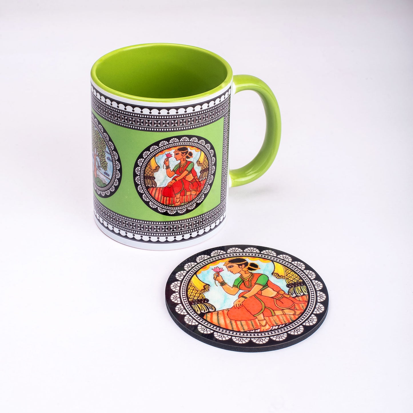 Paripatra Pattachitra Mug with Coaster - Green