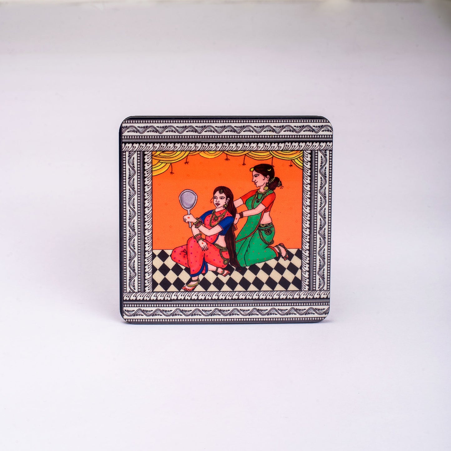 Shringaar Pattachitra Mug with Coaster - Orange