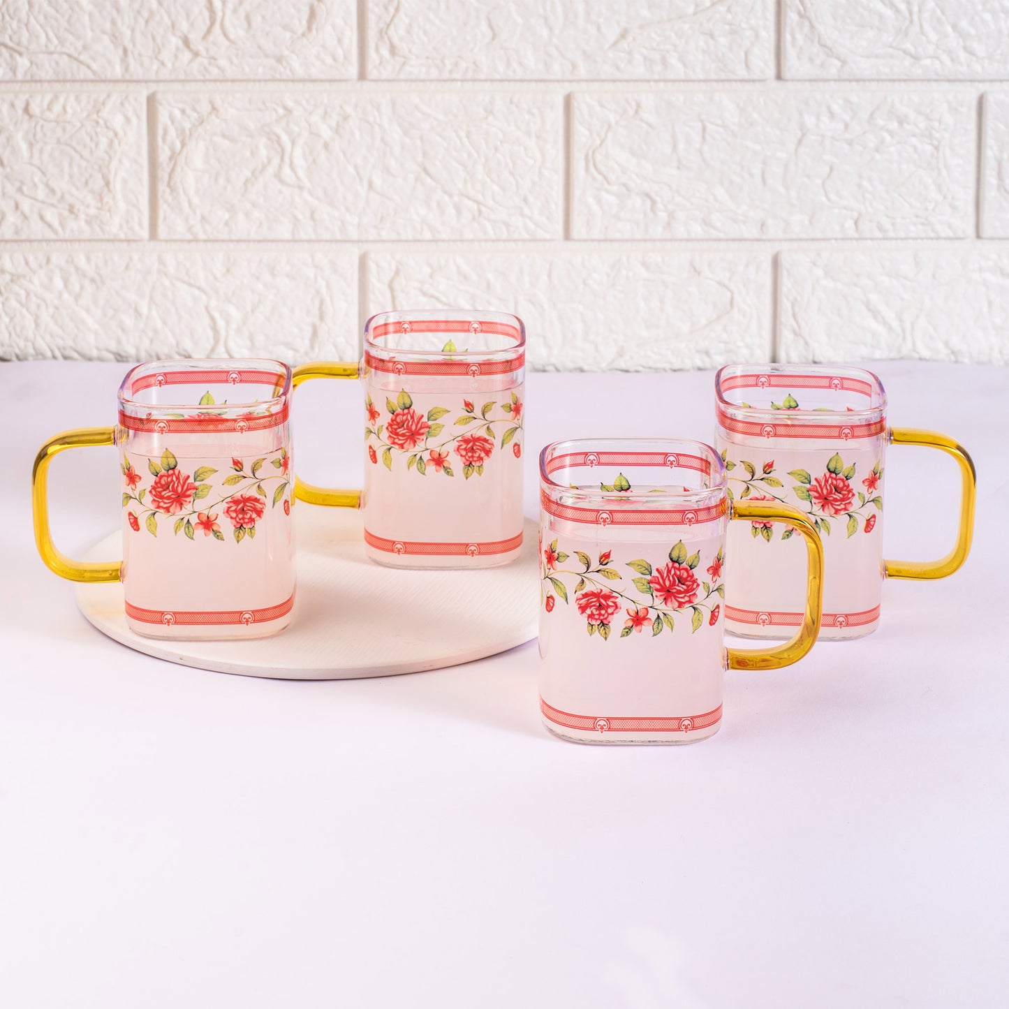 Shrub Roses Square Coffee/Tea mugs - Set of 2 and 4