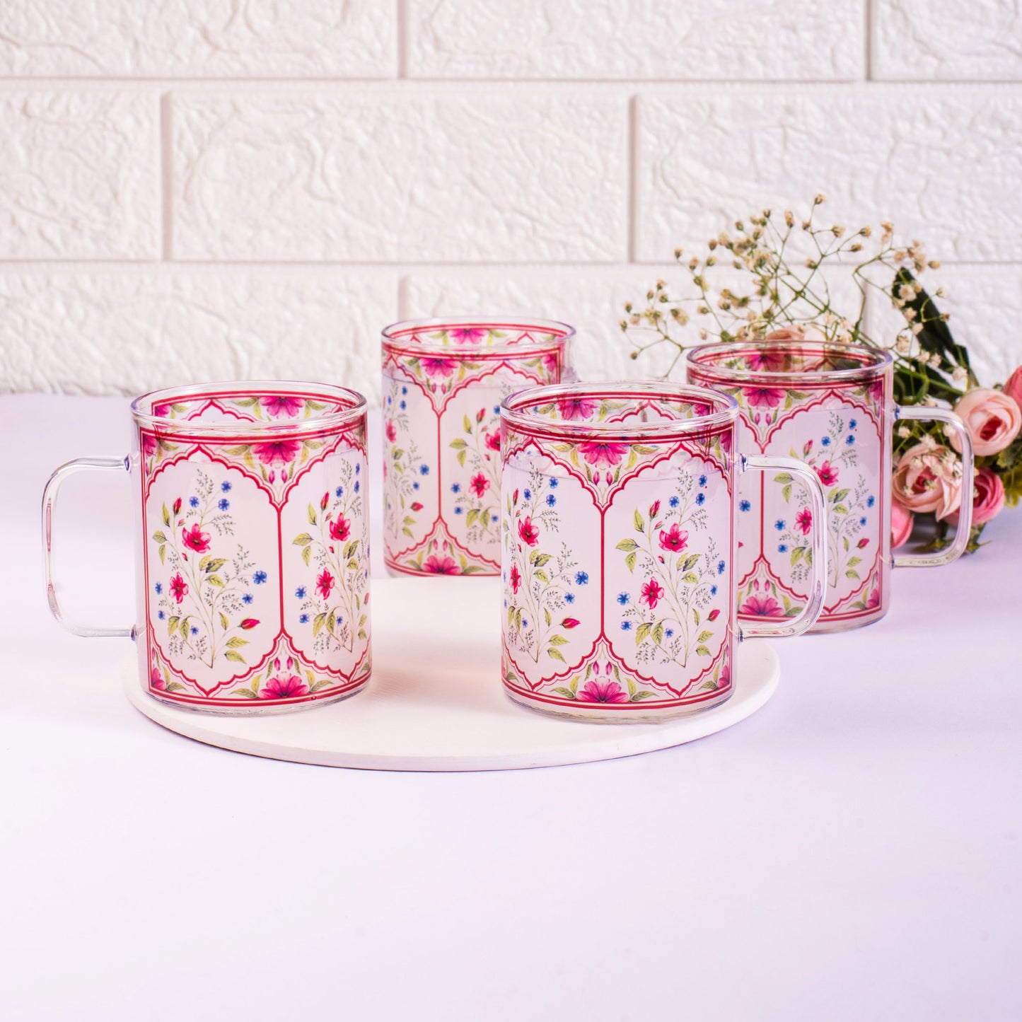 Crimson Blooms Round Coffee/Tea mugs - Set of 2 and 4
