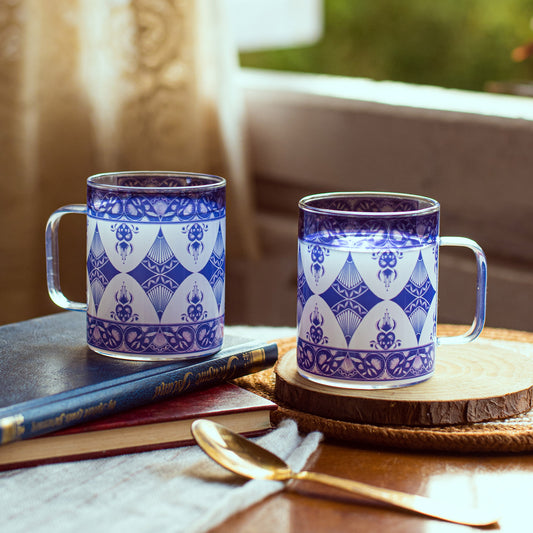Indigo Print Round Coffee/Tea mugs - Set of 4
