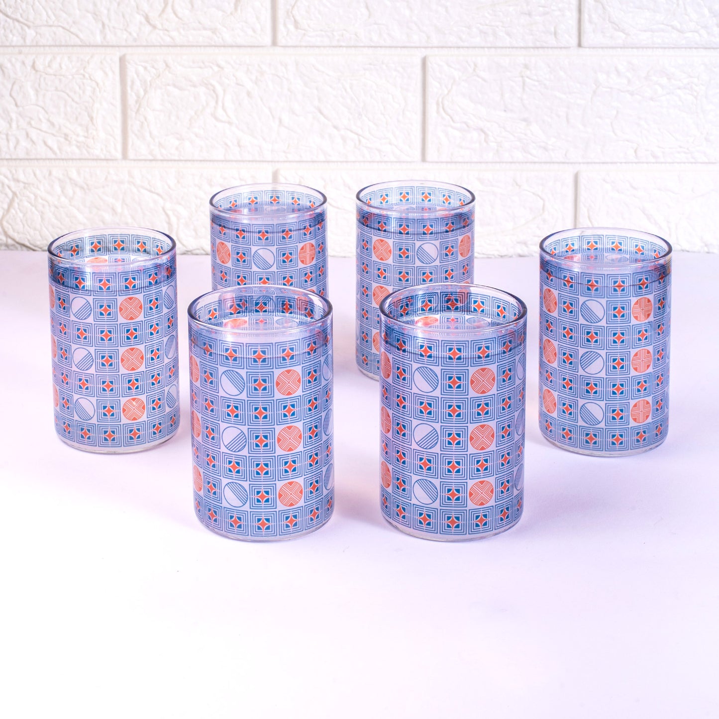 Geometric Blue and Orange Glass Tumblers - Set of 4 and 6