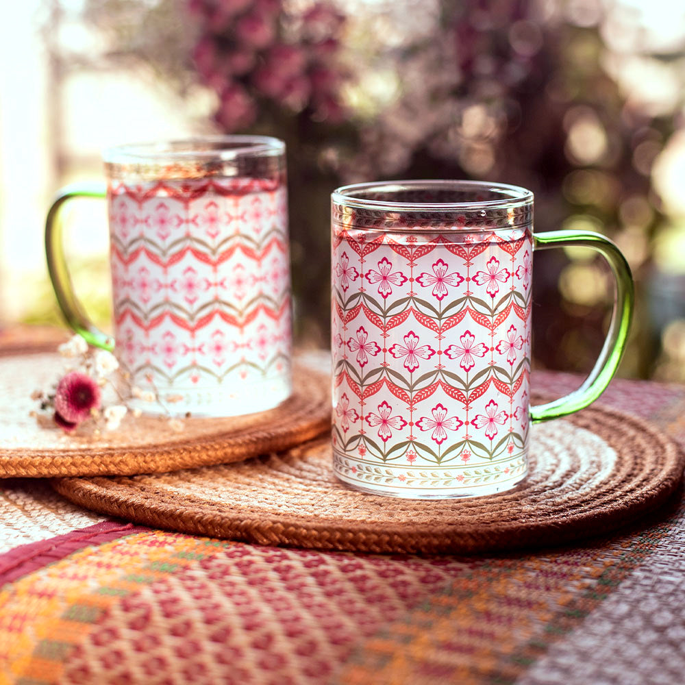 Floral Trellis Clear mugs - Set of 2 and 4