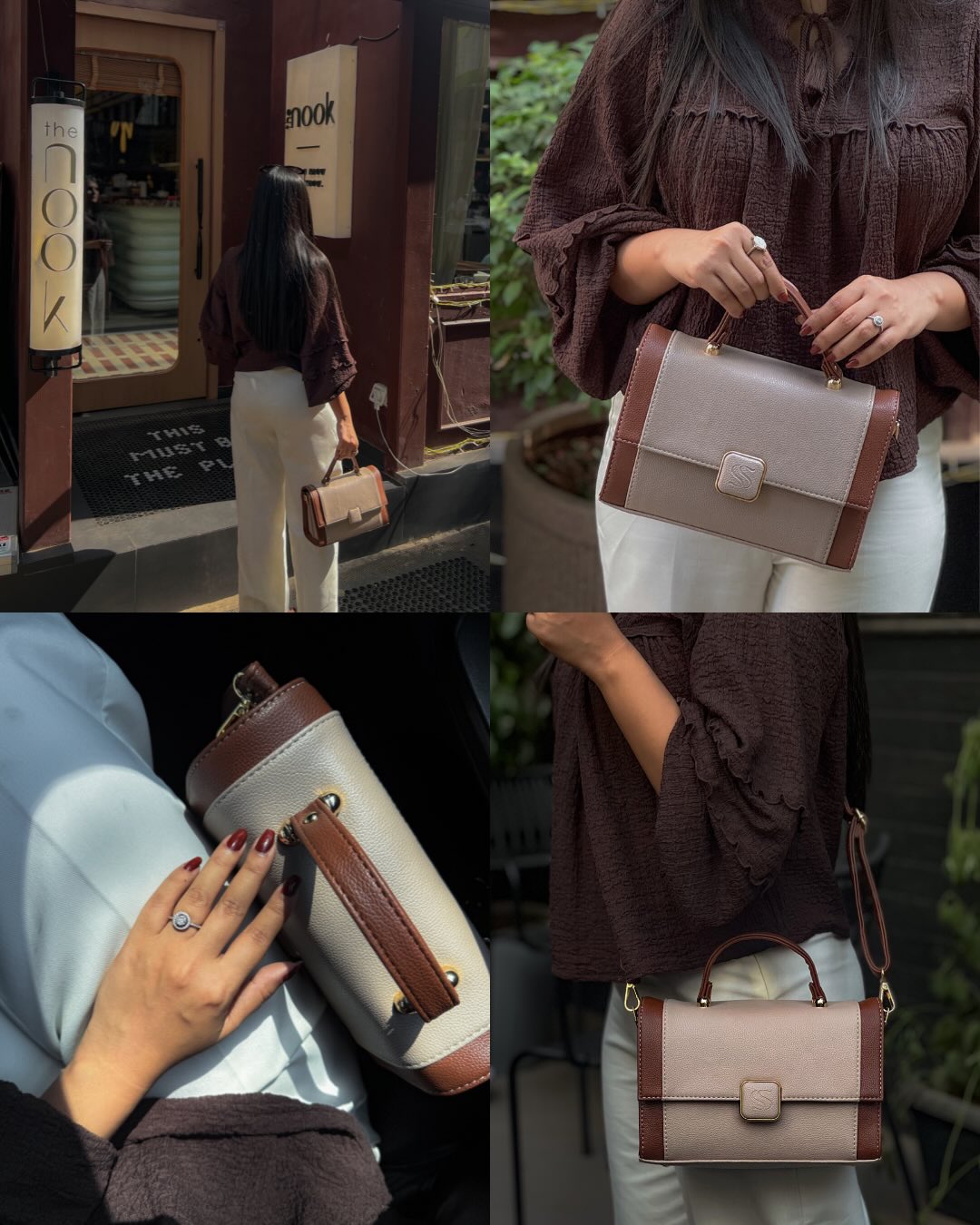 Walnut Crème Serena Handbag cum Sling bag