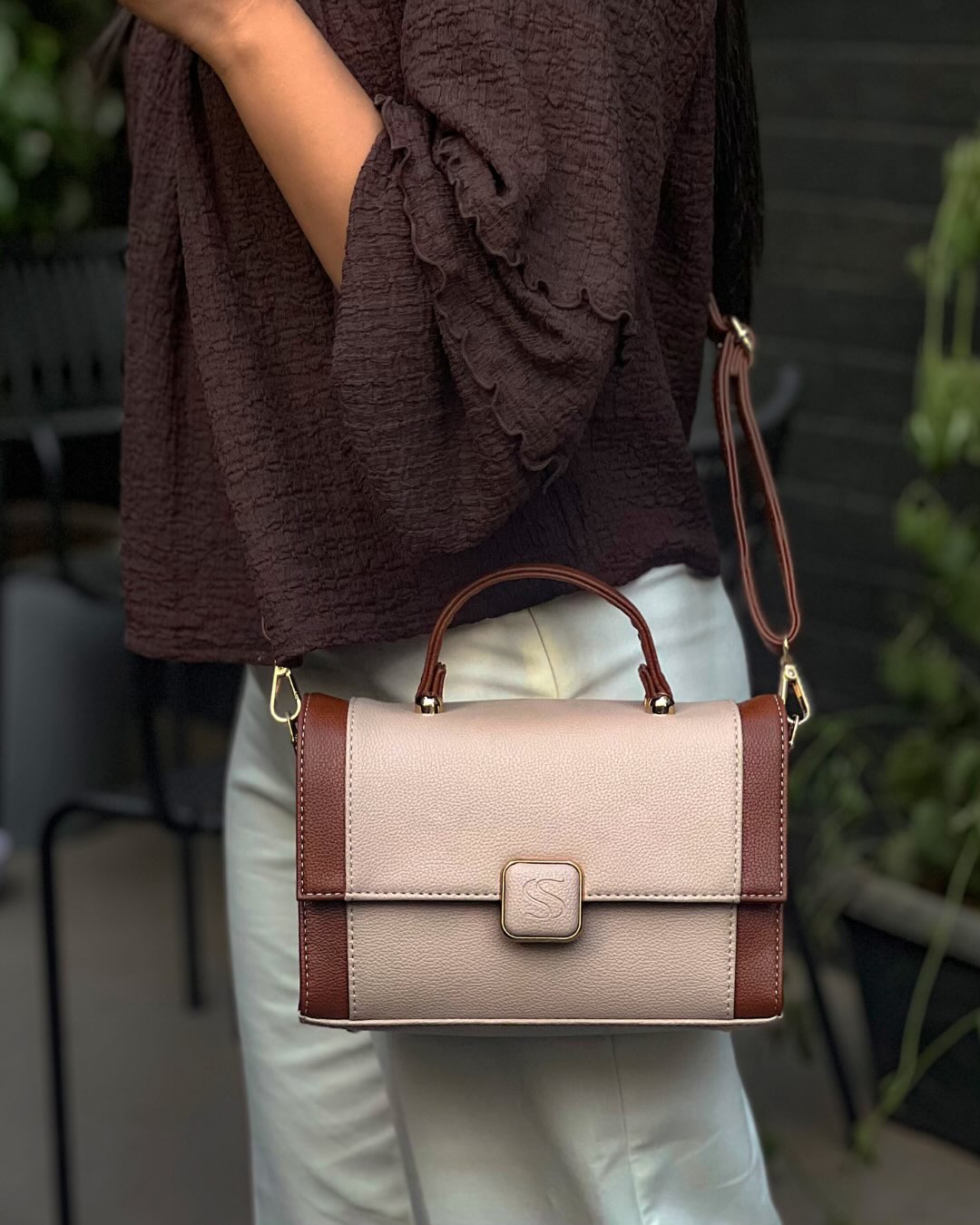 Walnut Crème Serena Handbag cum Sling bag