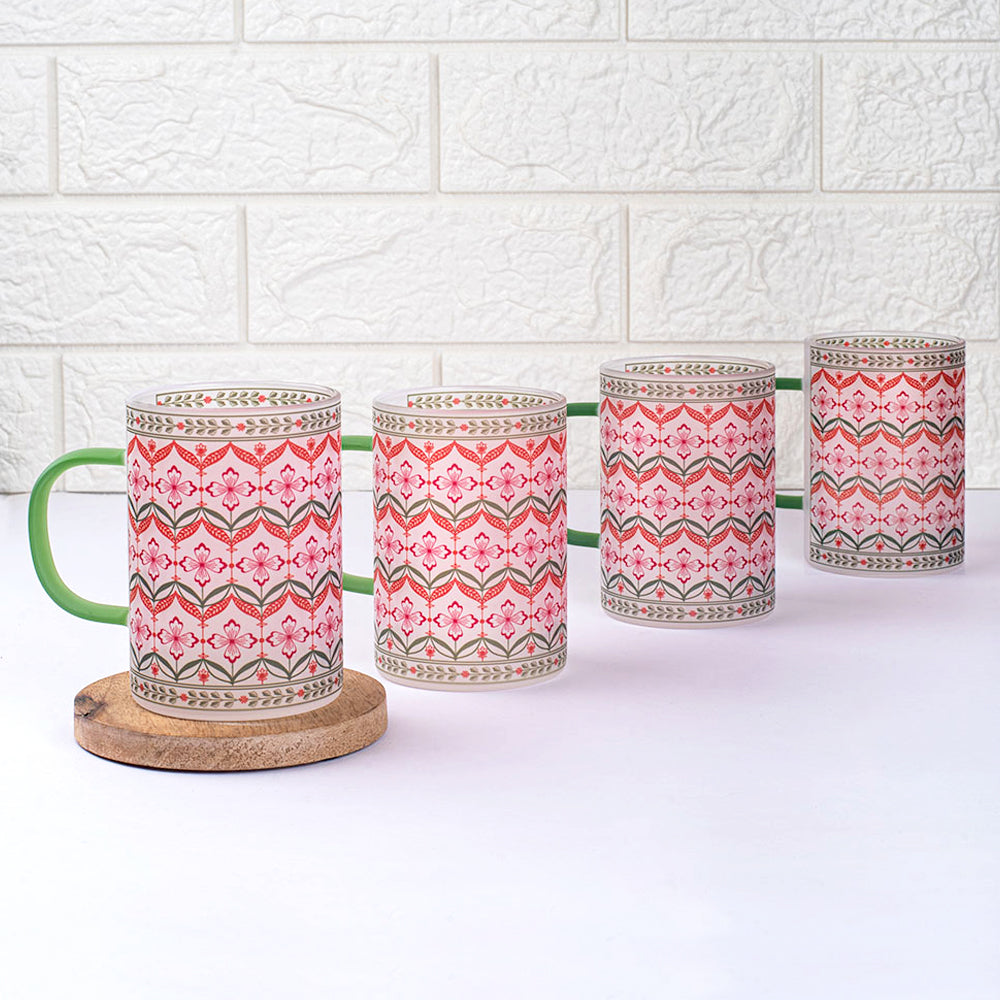 Floral Trellis Frosted mugs - Set of 2 and 4