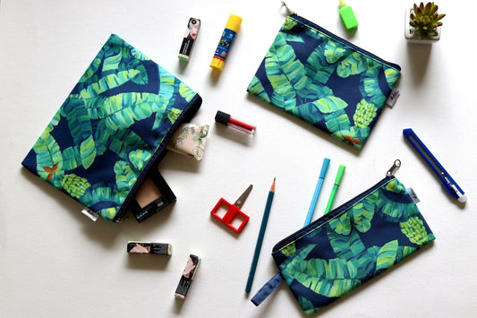 Banana Leaf Multi-purpose pouches (Set of 3) - Strokes by Namrata Mehta