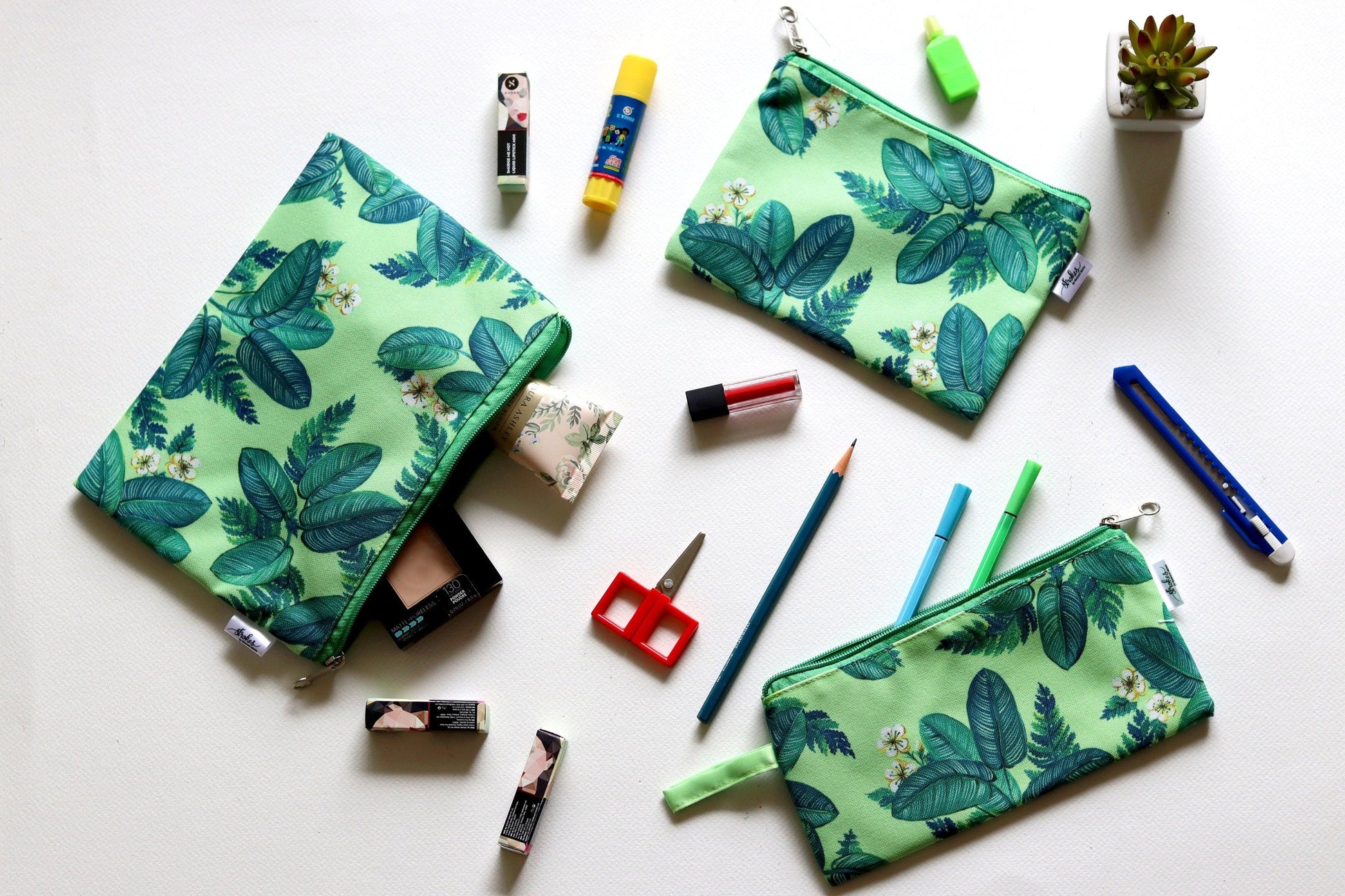 Mint Leaves Multi-purpose pouches (Set of 3) - Strokes by Namrata Mehta
