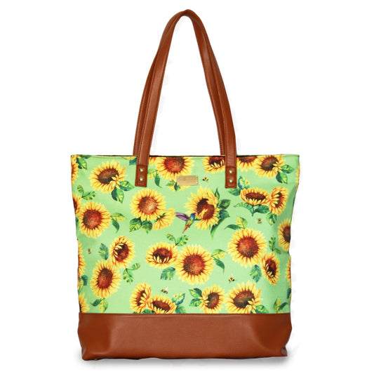 Lime Green Sunflower Field Tote Bag - Strokes by Namrata Mehta