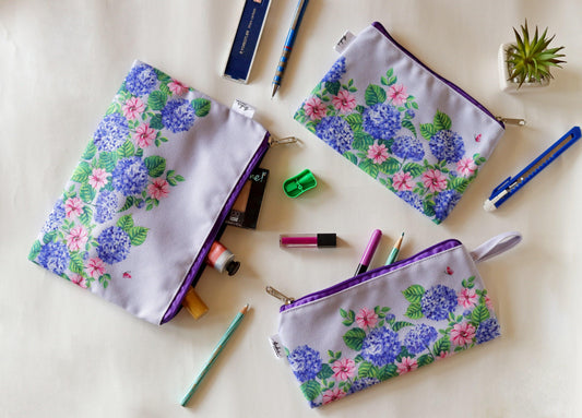 Hydrangea Multi-purpose pouches (Set of 3) - Strokes by Namrata Mehta