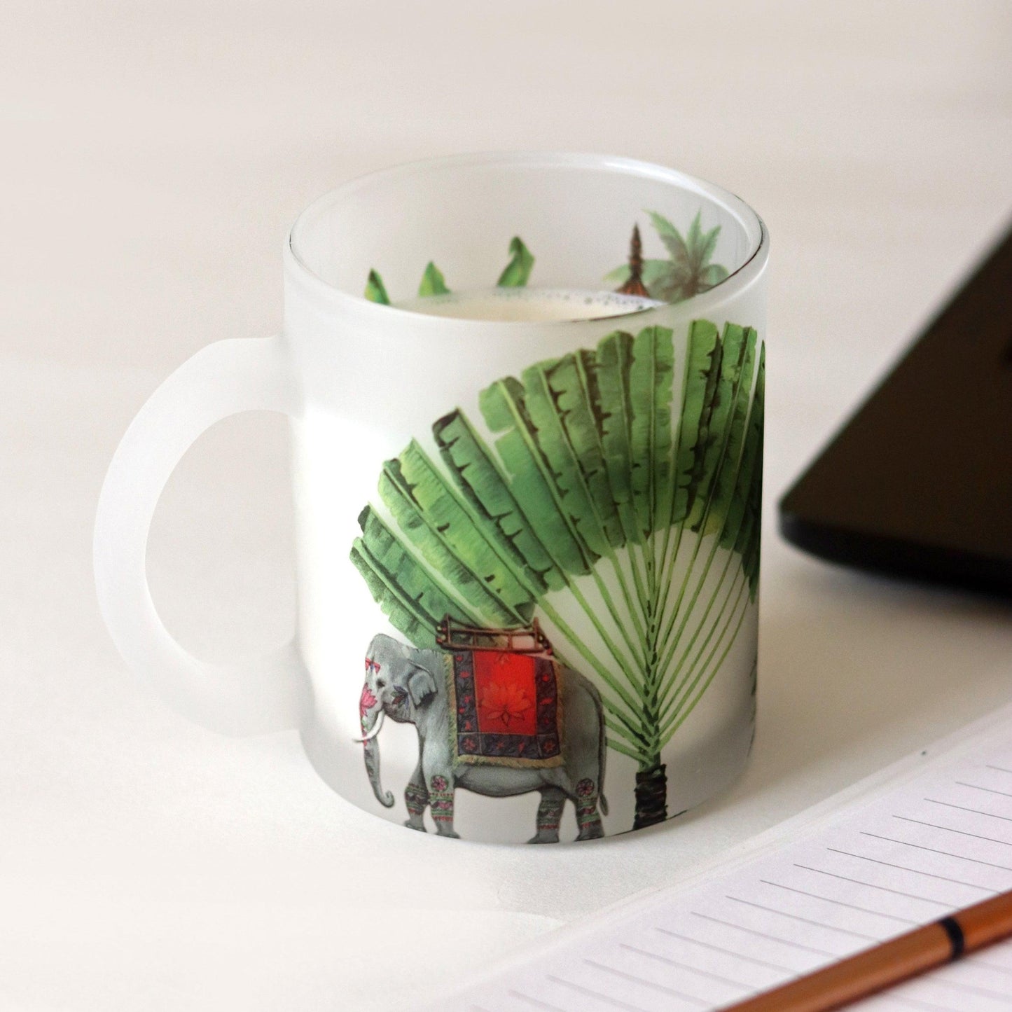 Royal Elephant Frosted Glass Mug - Strokes by Namrata Mehta