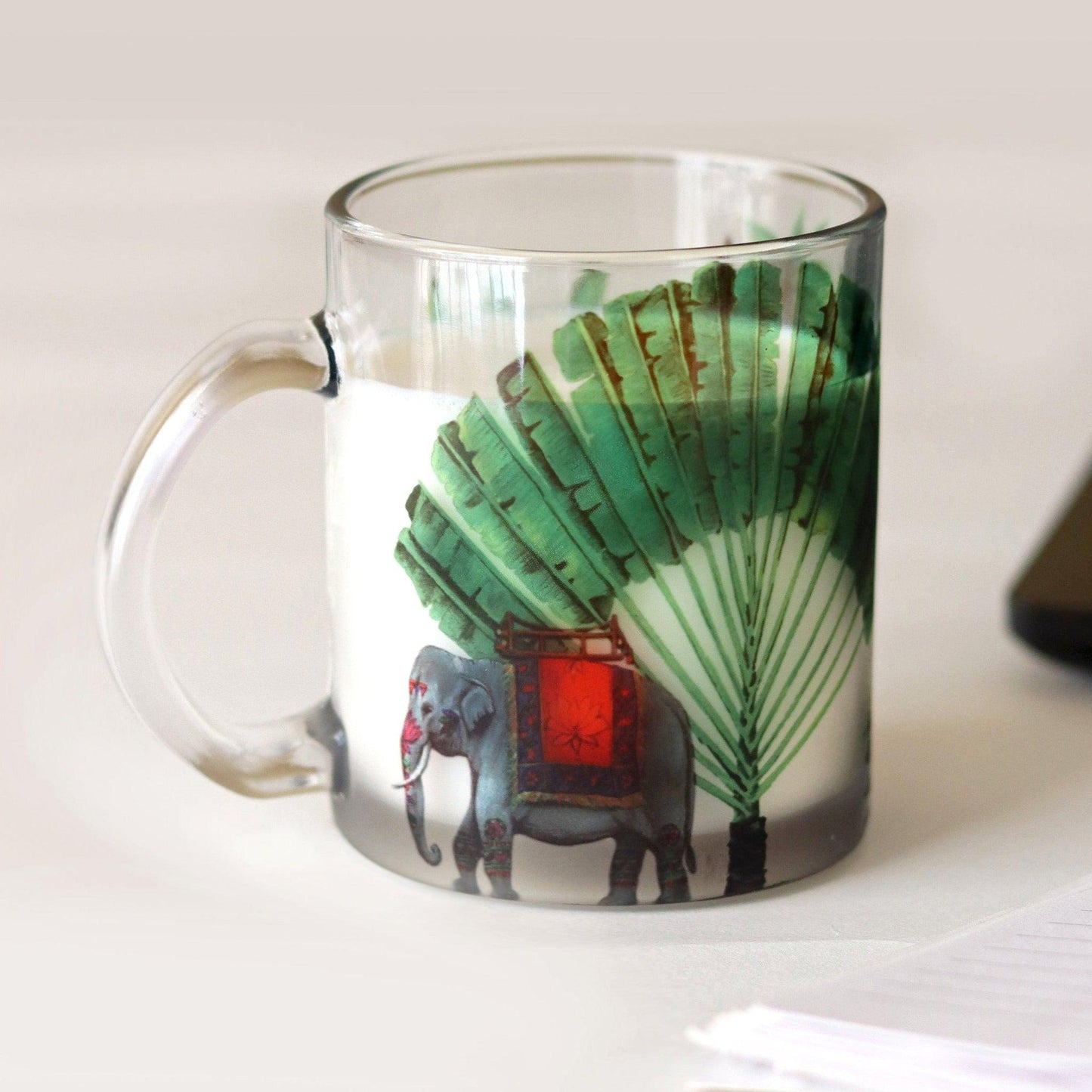 Royal Elephant Glass Mug - Strokes by Namrata Mehta