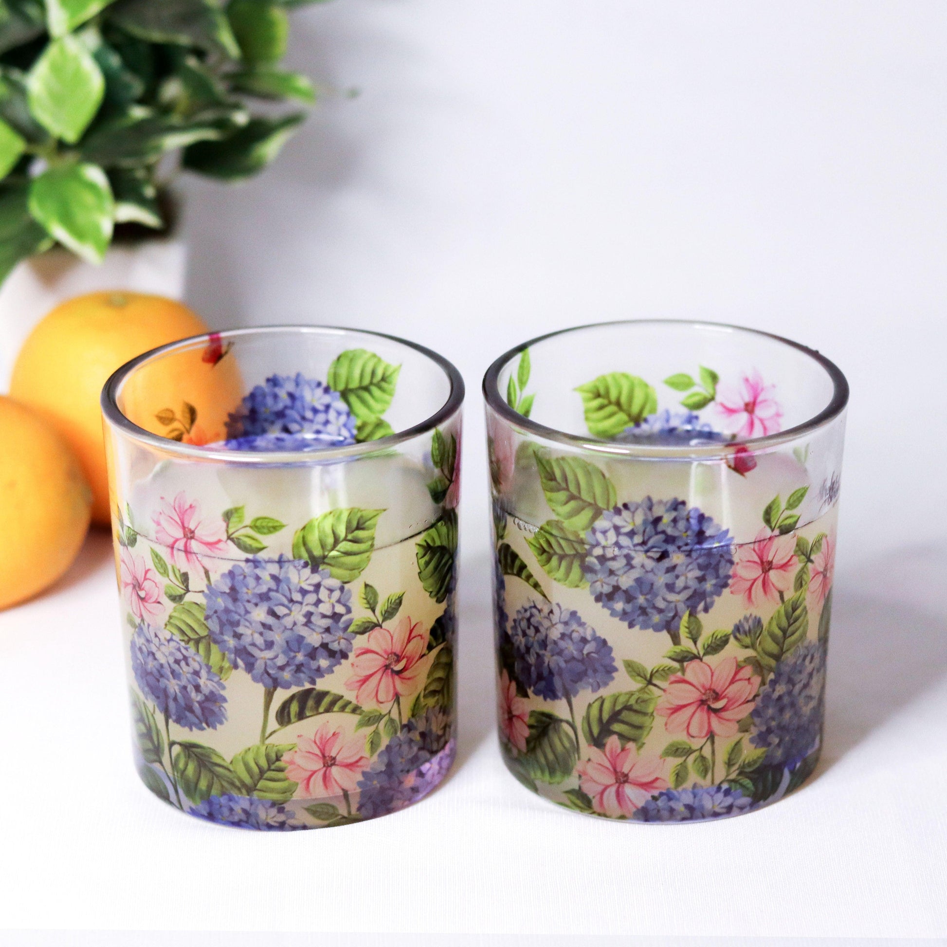 Hydrangea Beverage Glasses (Set of 2 and 4) - Strokes by Namrata Mehta