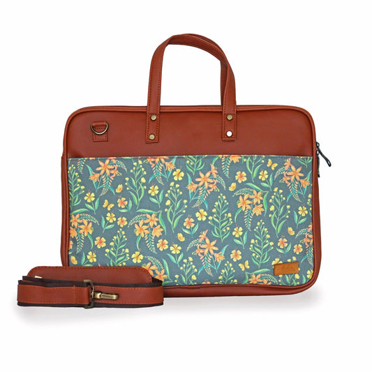 Grey Summer Blossoms Women's Compact Laptop Bag - Strokes by Namrata Mehta