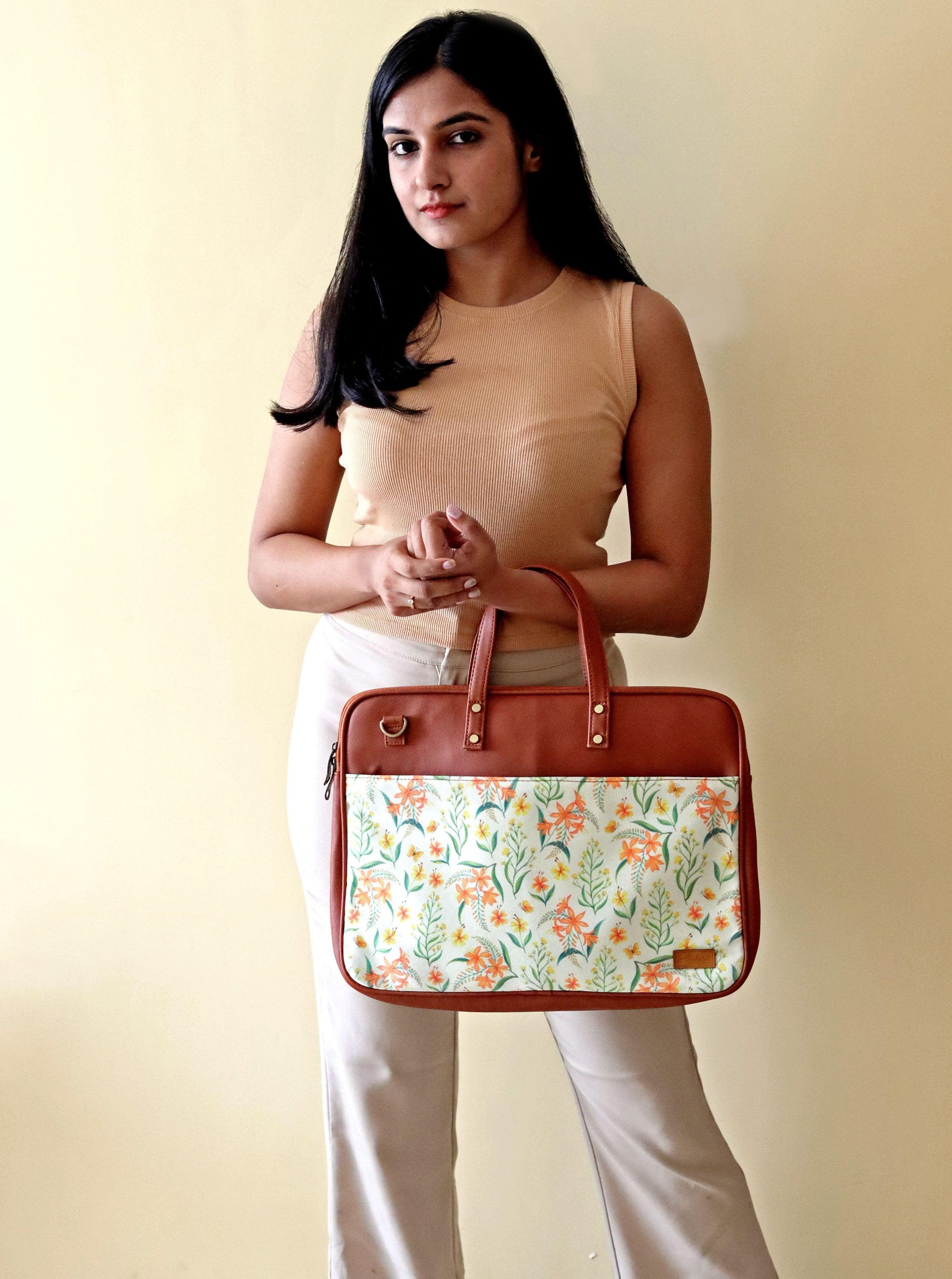 Summer Blossoms Women's Compact Laptop Bag - Strokes by Namrata Mehta