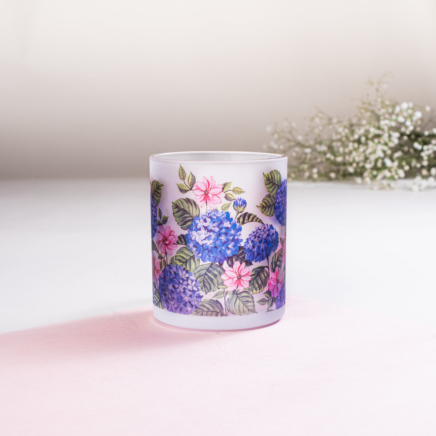 Hydrangea Frosted Glass Mug - Gift Set