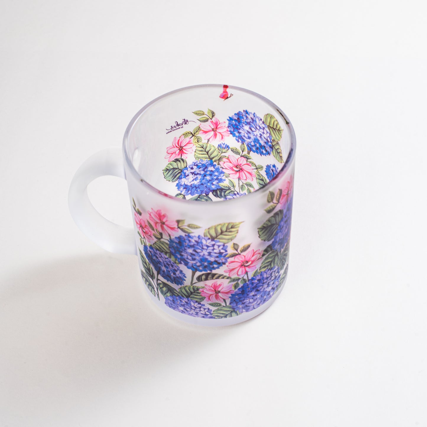 Hydrangea Frosted Glass Mug - Gift Set