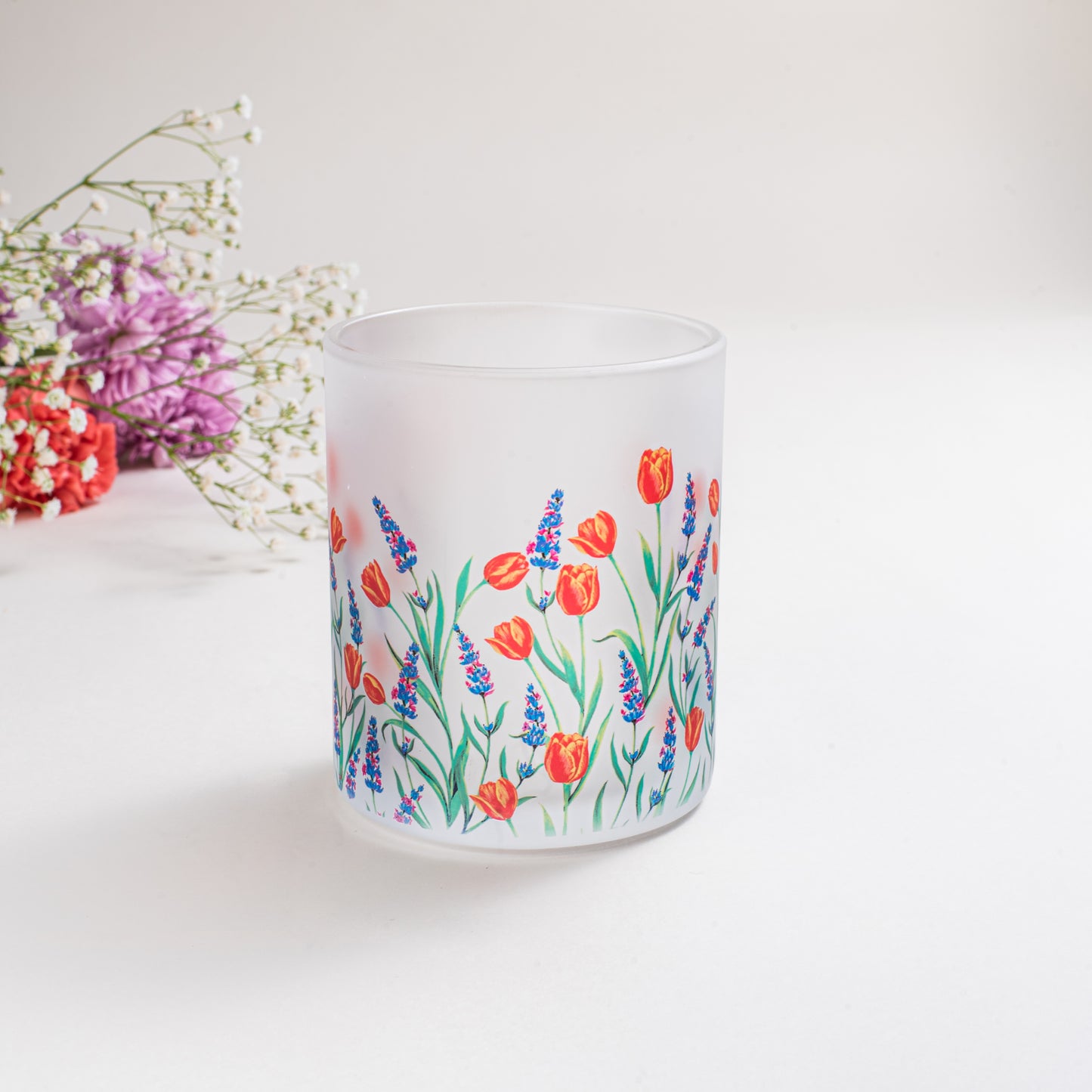 Tulips and Lavender Frosted Glass Mug