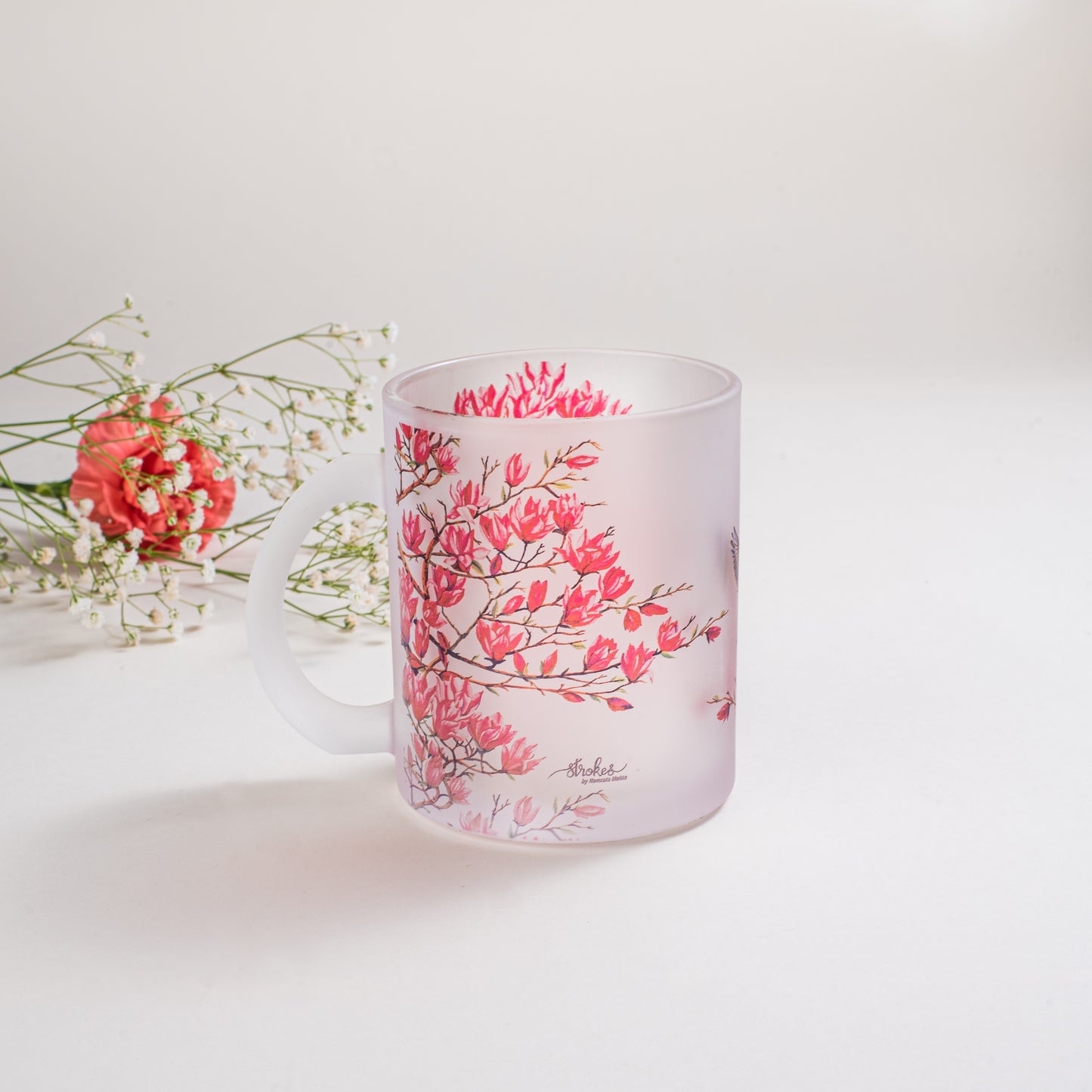 Pink Magnolias Frosted Glass Mug